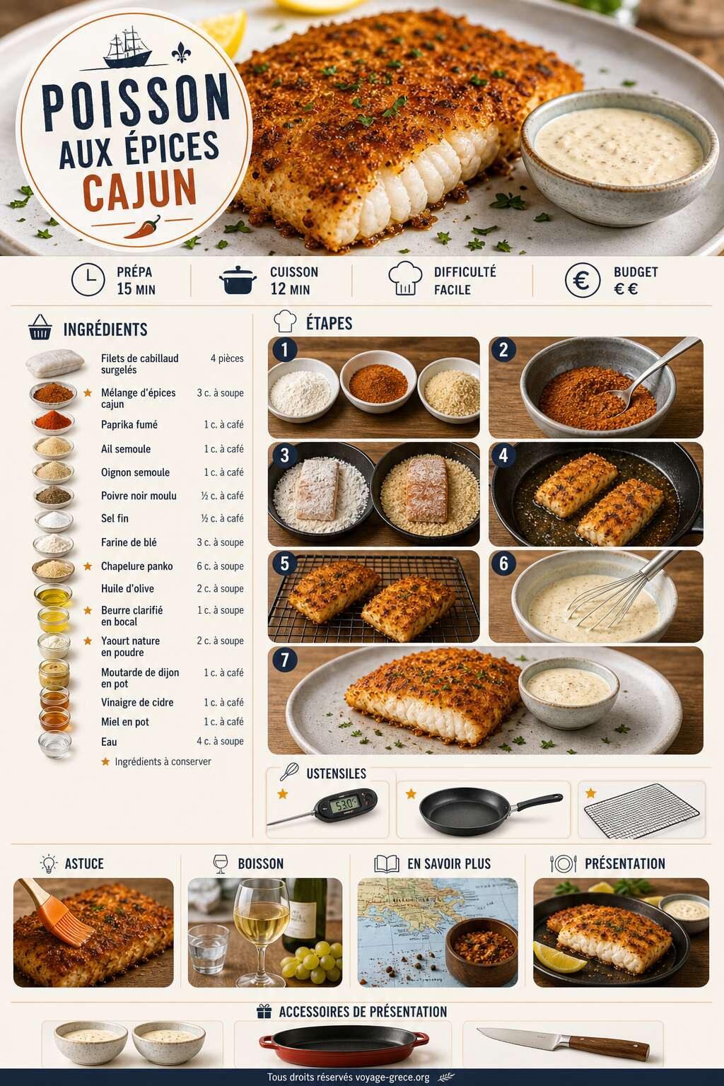 Fiche recette Recette de poisson aux &eacute;pices cajun