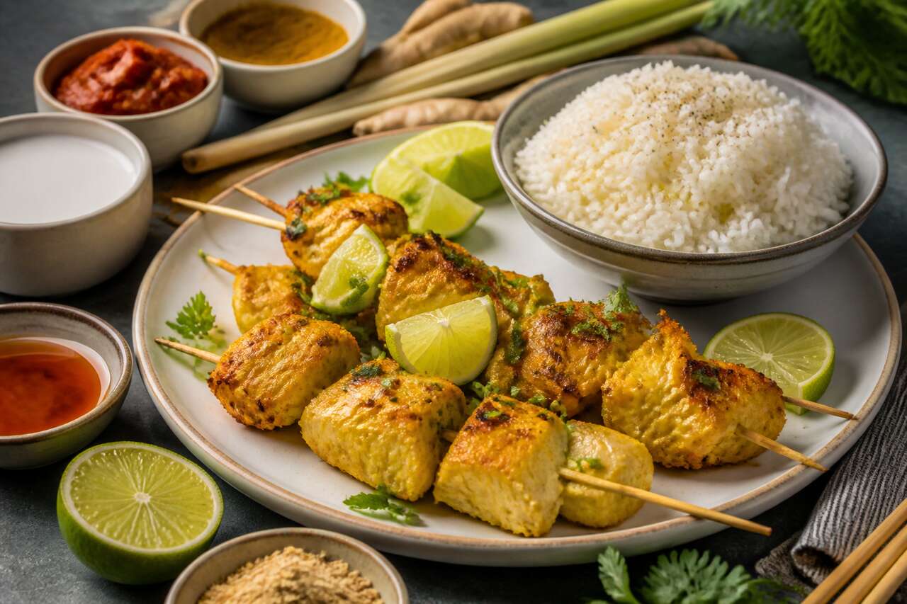 Recette de brochettes de poisson au curry et lait de coco