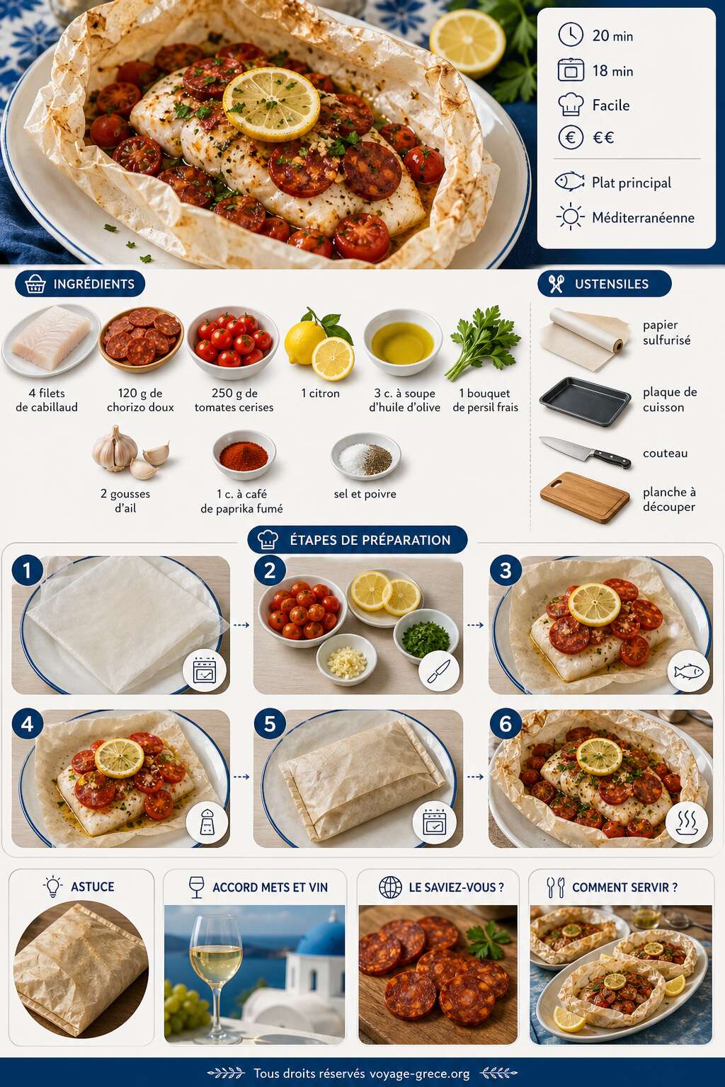 Fiche recette Recette de papillote de poisson au chorizo Fiche recette Recette de papillote de poisson au chorizo