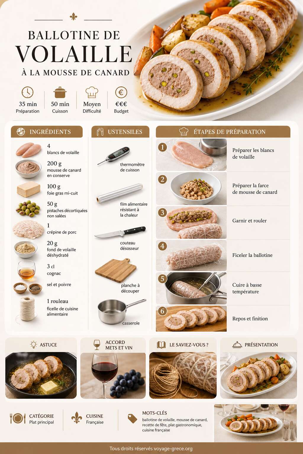 Fiche recette Recette de ballotine de volaille &agrave; la mousse de canard