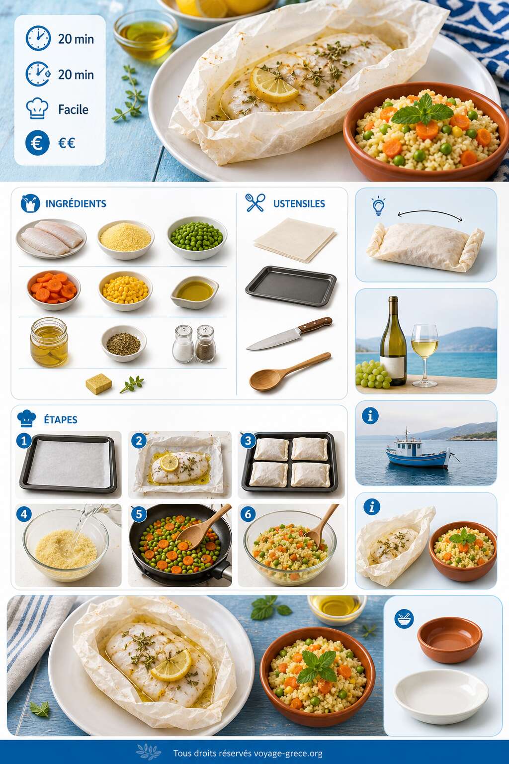 Fiche recette Recette de papillote de poisson et semoule aux petits l&eacute;gumes