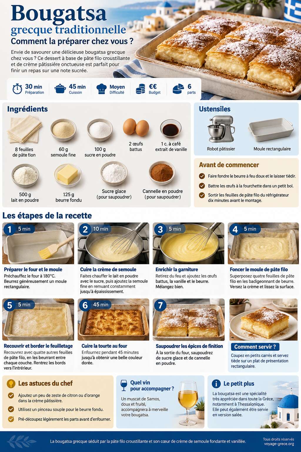 Fiche recette Recette de bougatsa grecque traditionnelle : comment la pr&eacute;parer chez vous ?