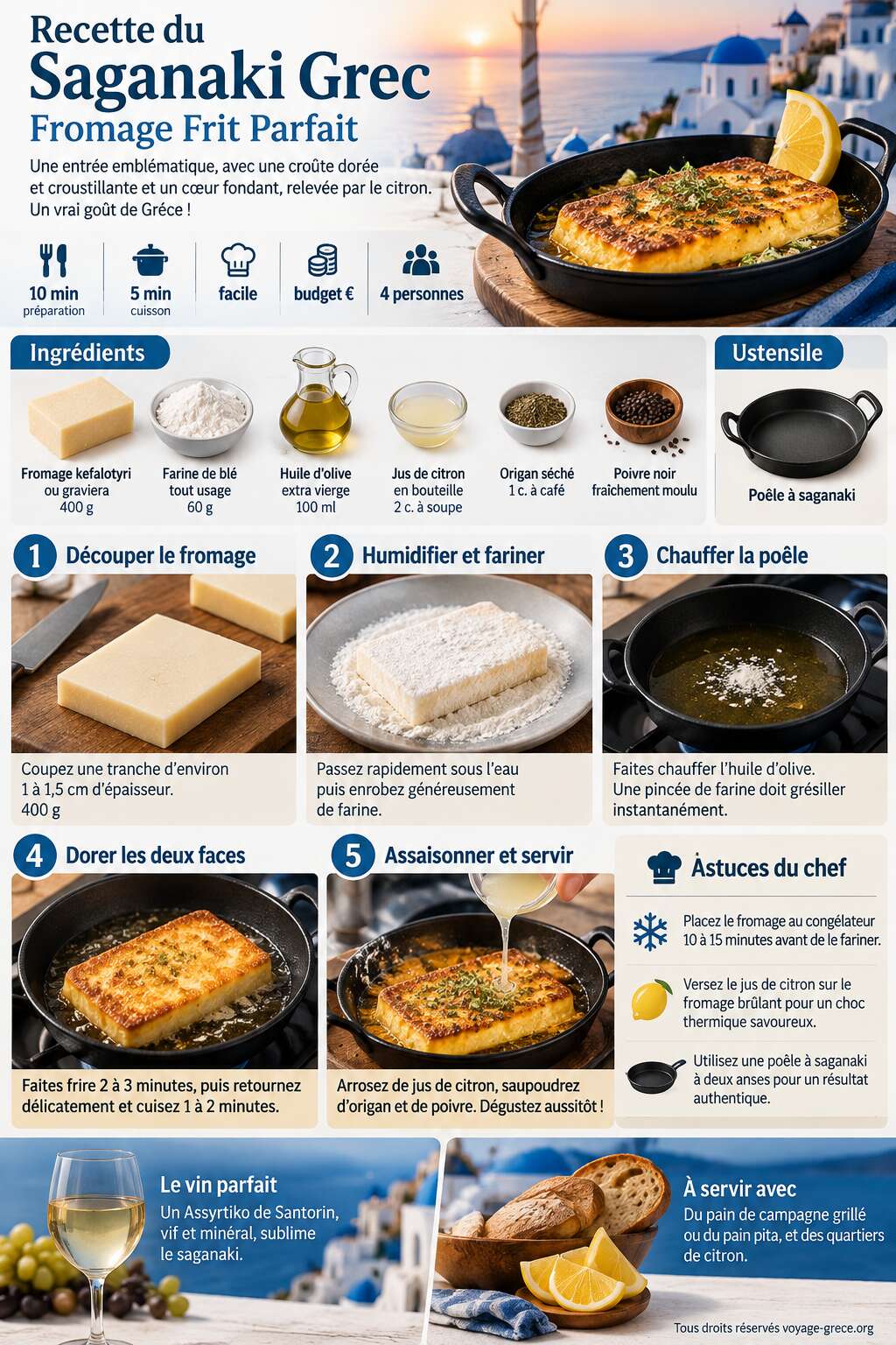Fiche recette Recette du Saganaki Grec : fromage Frit Parfait