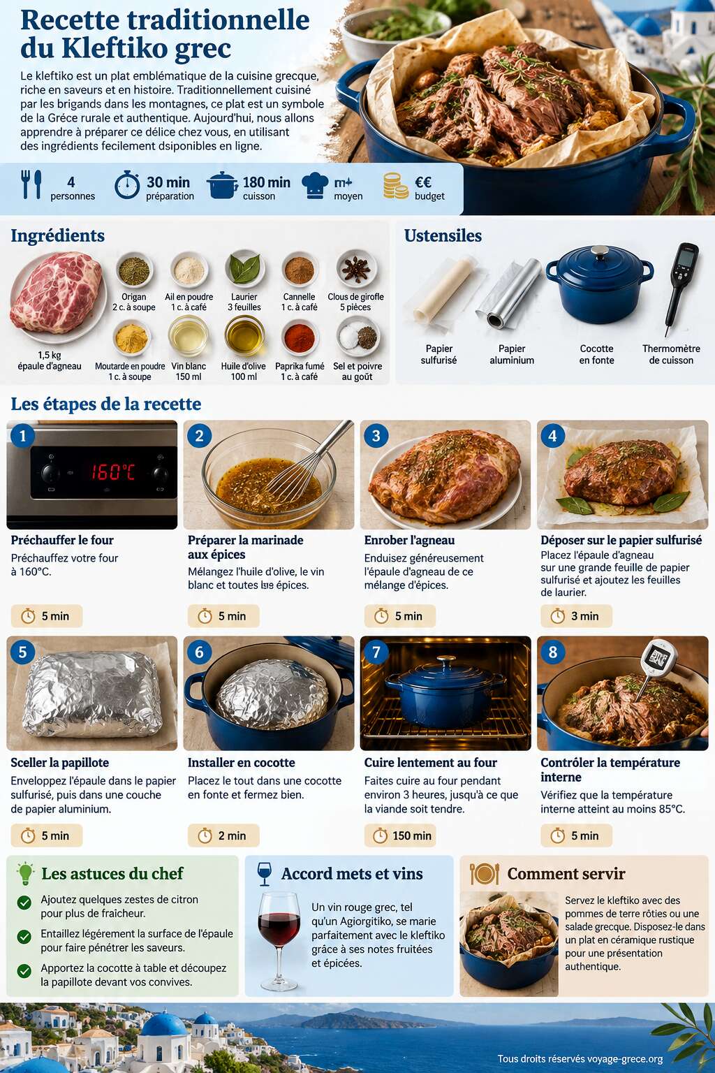 Fiche recette Recette traditionnelle du Kleftiko grec