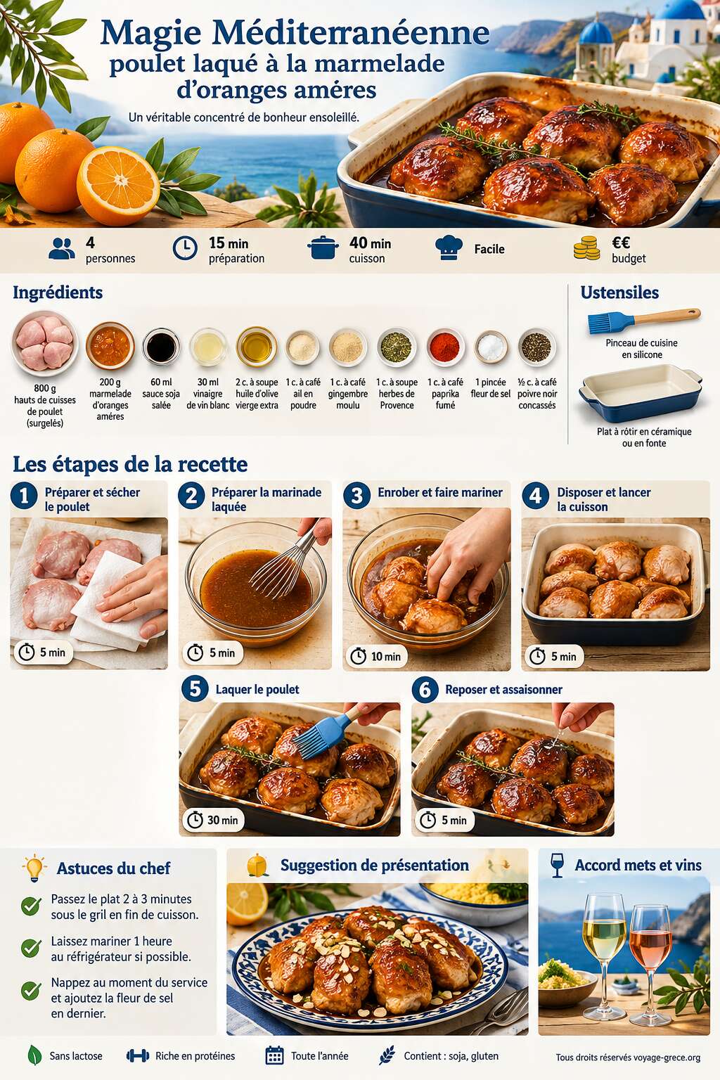 Fiche recette Magie Méditerranéenne : poulet laqué à la marmelade d’oranges amères Fiche recette Magie Méditerranéenne : poulet laqué à la marmelade d’oranges amères