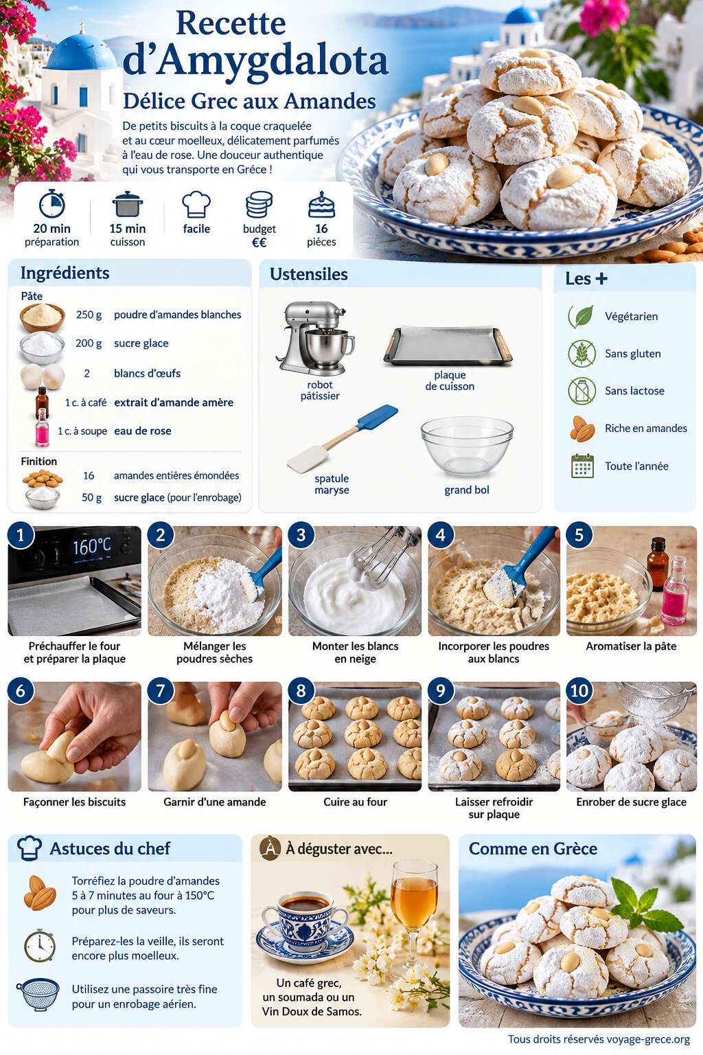 Fiche recette Recette d'Amygdalota : d&eacute;lice Grec aux Amandes