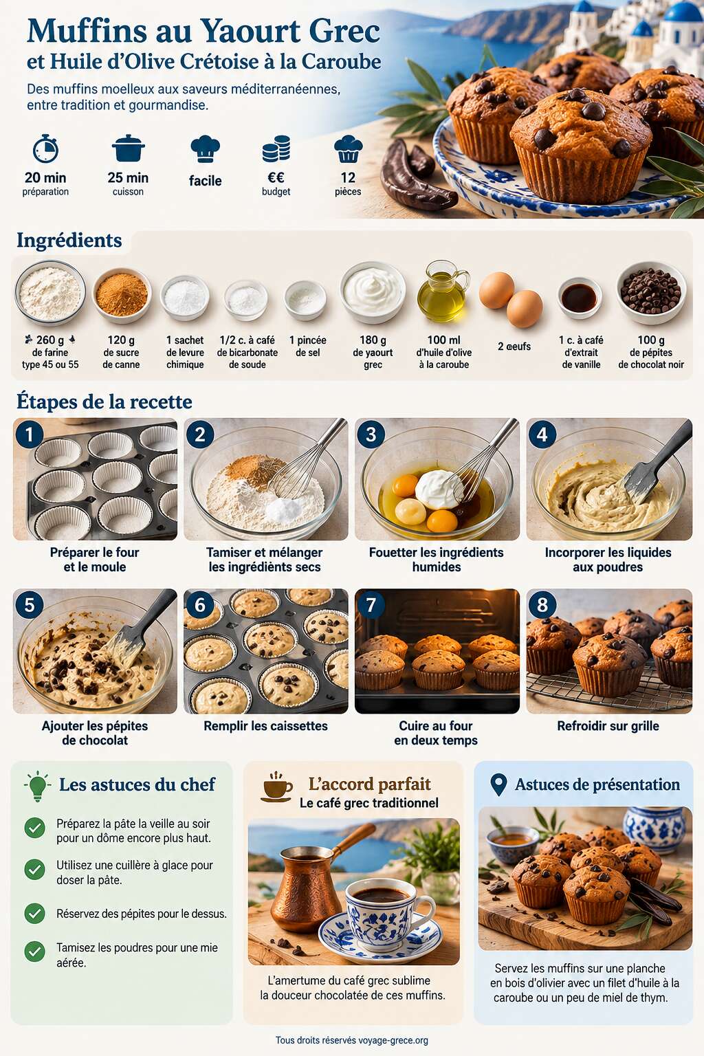 Fiche recette Muffins au Yaourt Grec et Huile d'Olive Cr&eacute;toise &agrave; la Caroube