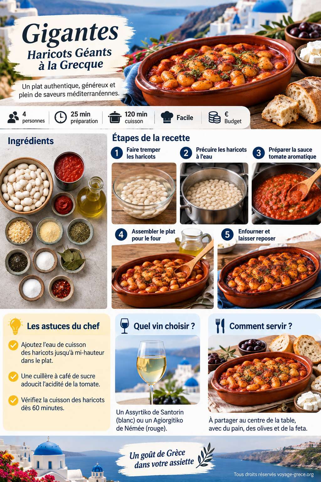 Fiche recette Recette Gigantes : haricots Géants à la Grecque Fiche recette Recette Gigantes : haricots Géants à la Grecque